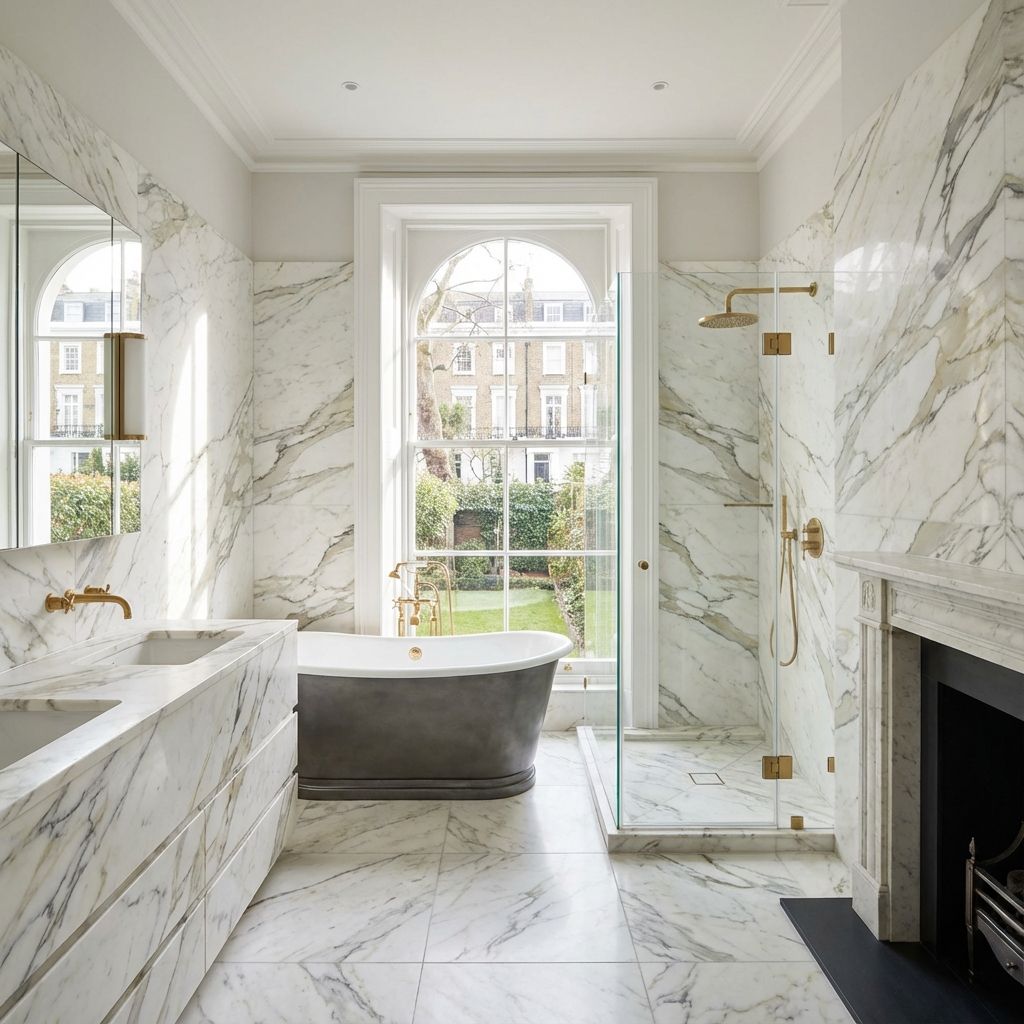 Luxury marble bathroom renovation in Kensington