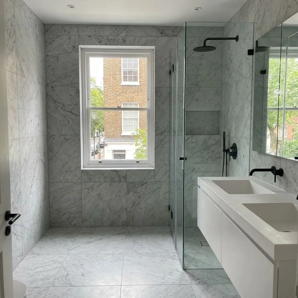 Modern tiled ensuite in Chelsea