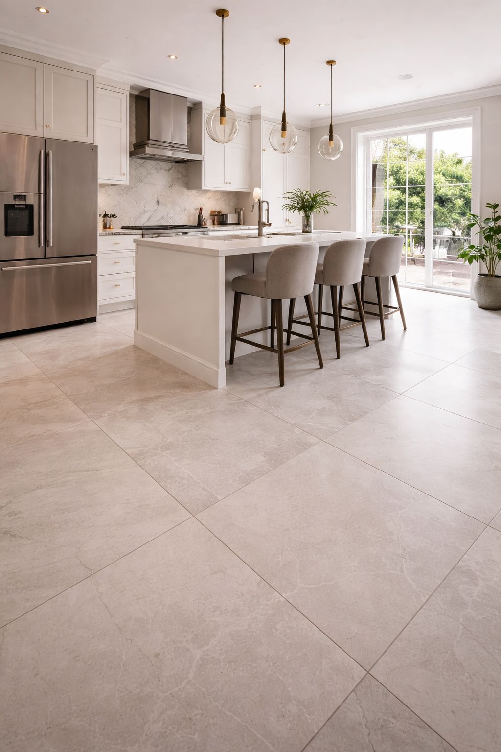 Marble tiling in Hampstead bathroom