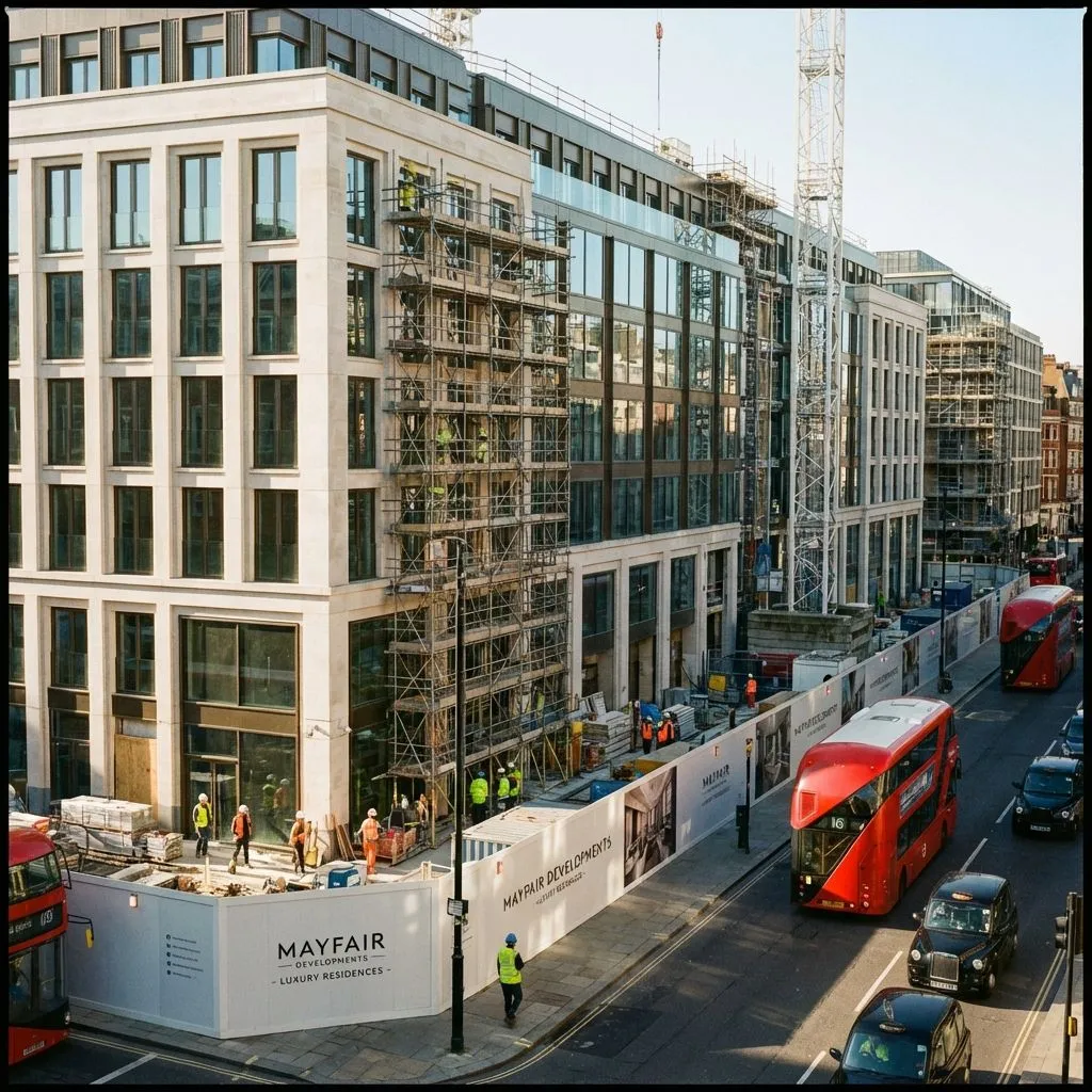Professional construction team working on high-end London property
