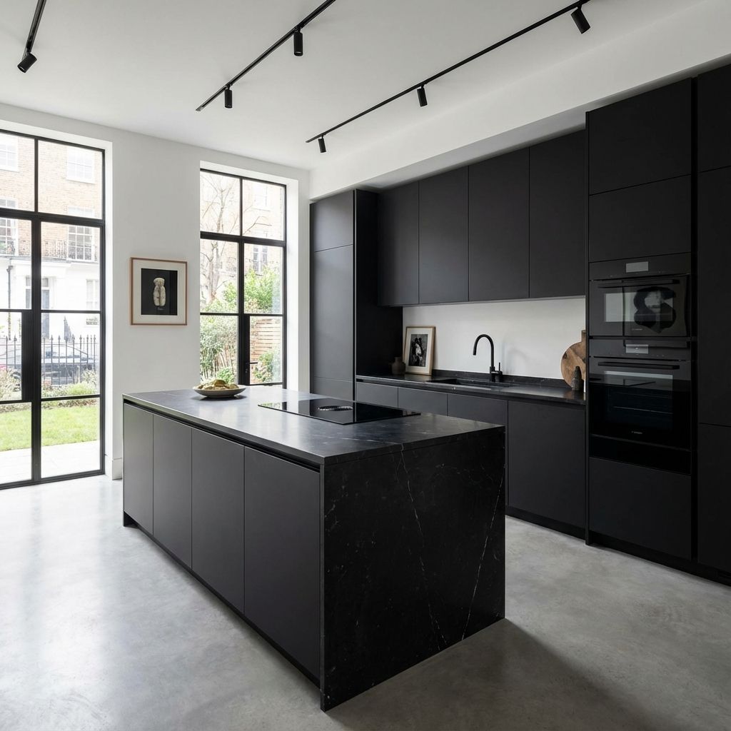 Modern matte black kitchen in Chelsea