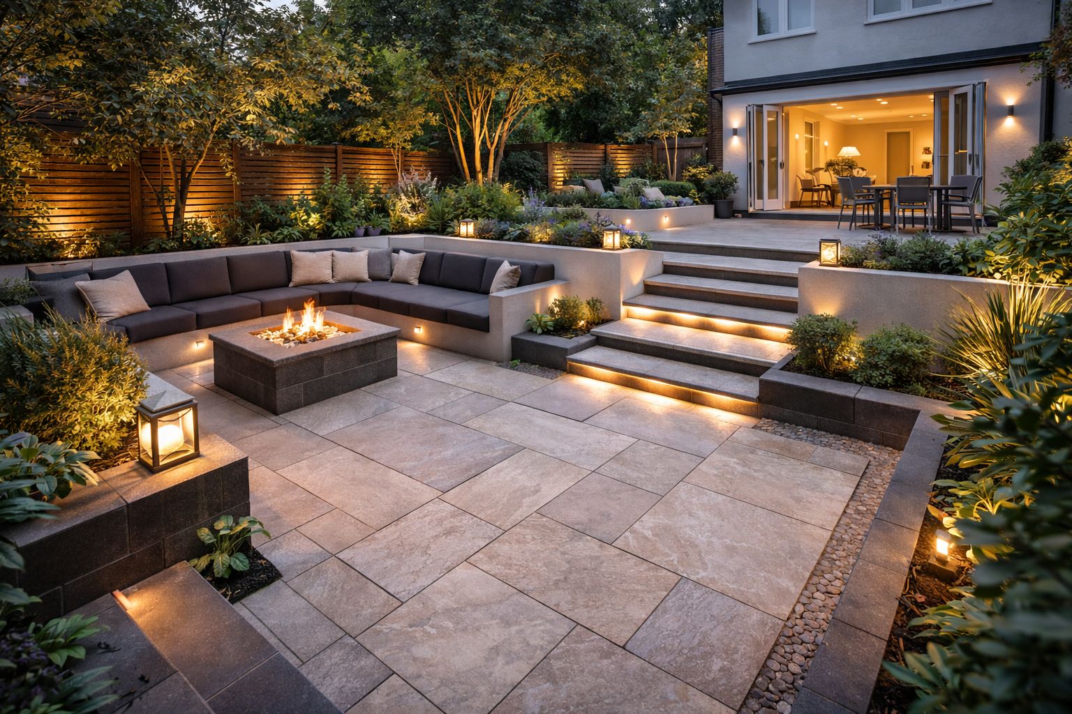 Contemporary patio and garden design in Hampstead
