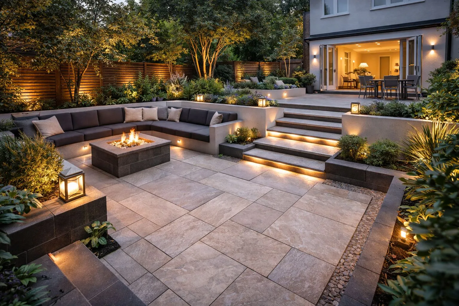 Contemporary patio and garden design in Hampstead