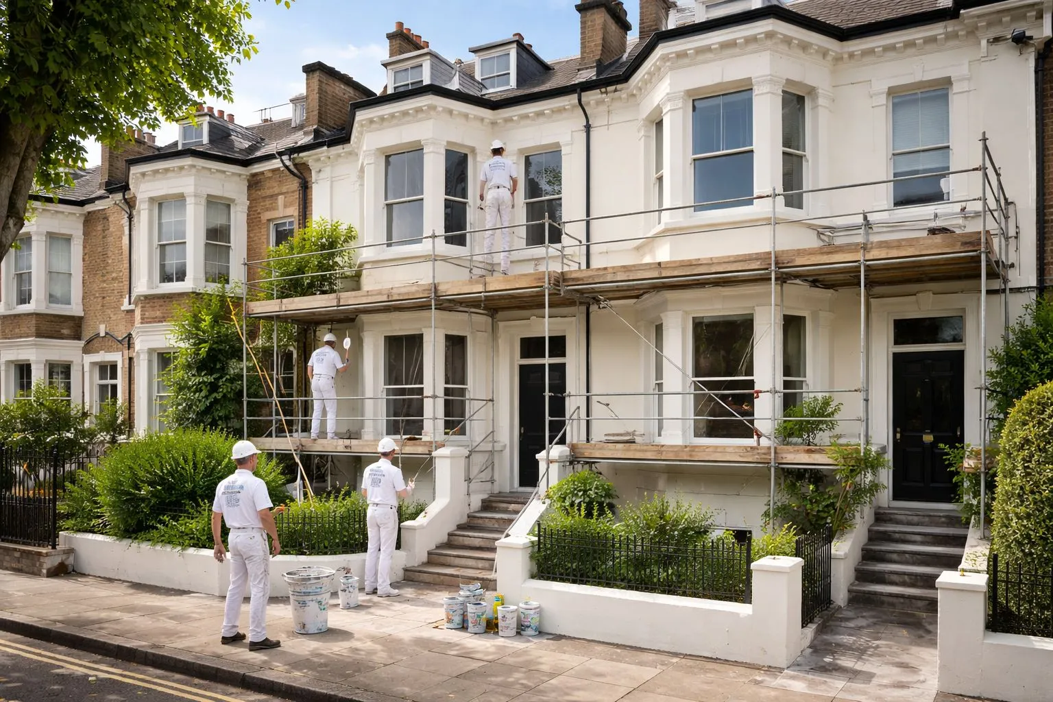 Exterior painting of Victorian facade in Kensington