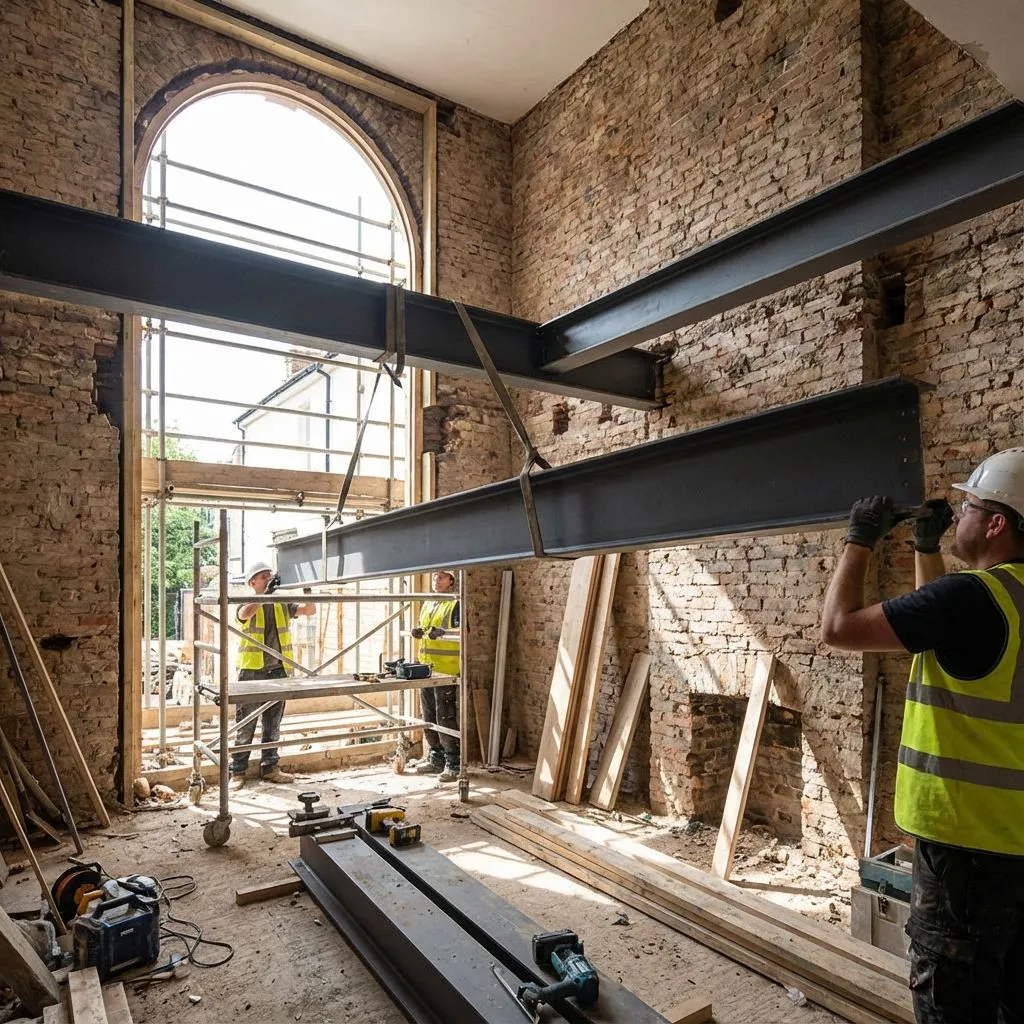 Structural steel installation in Hampstead townhouse